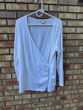 Michael Kors White Wrap-Front Long Sleeve Top